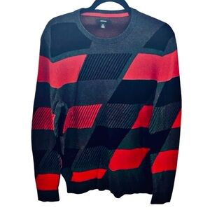 Alfani Men's Sweater in Red and Gray Geometric Pattern. Size M. Crew Neck.